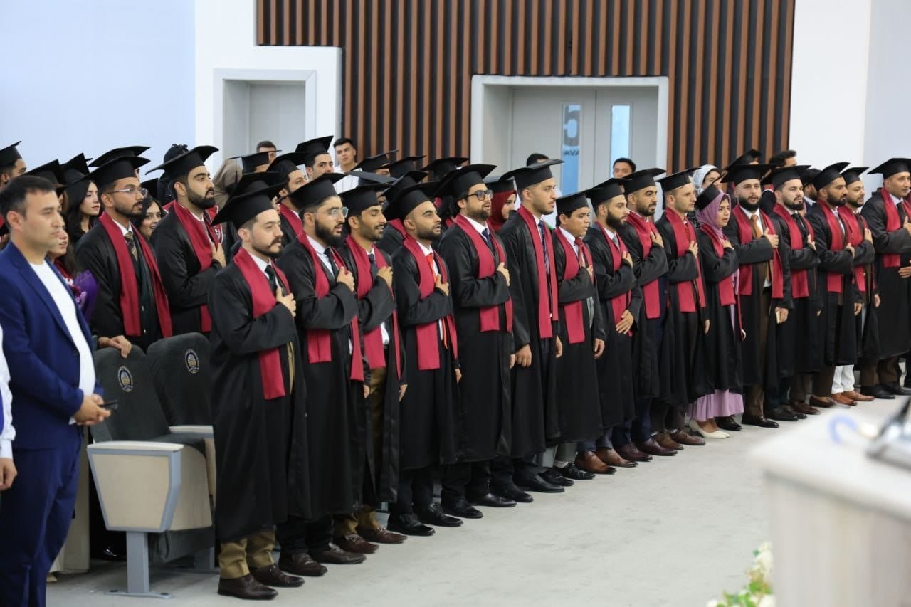 Graduating class of Andijan State Medical Institute in ceremonial gowns