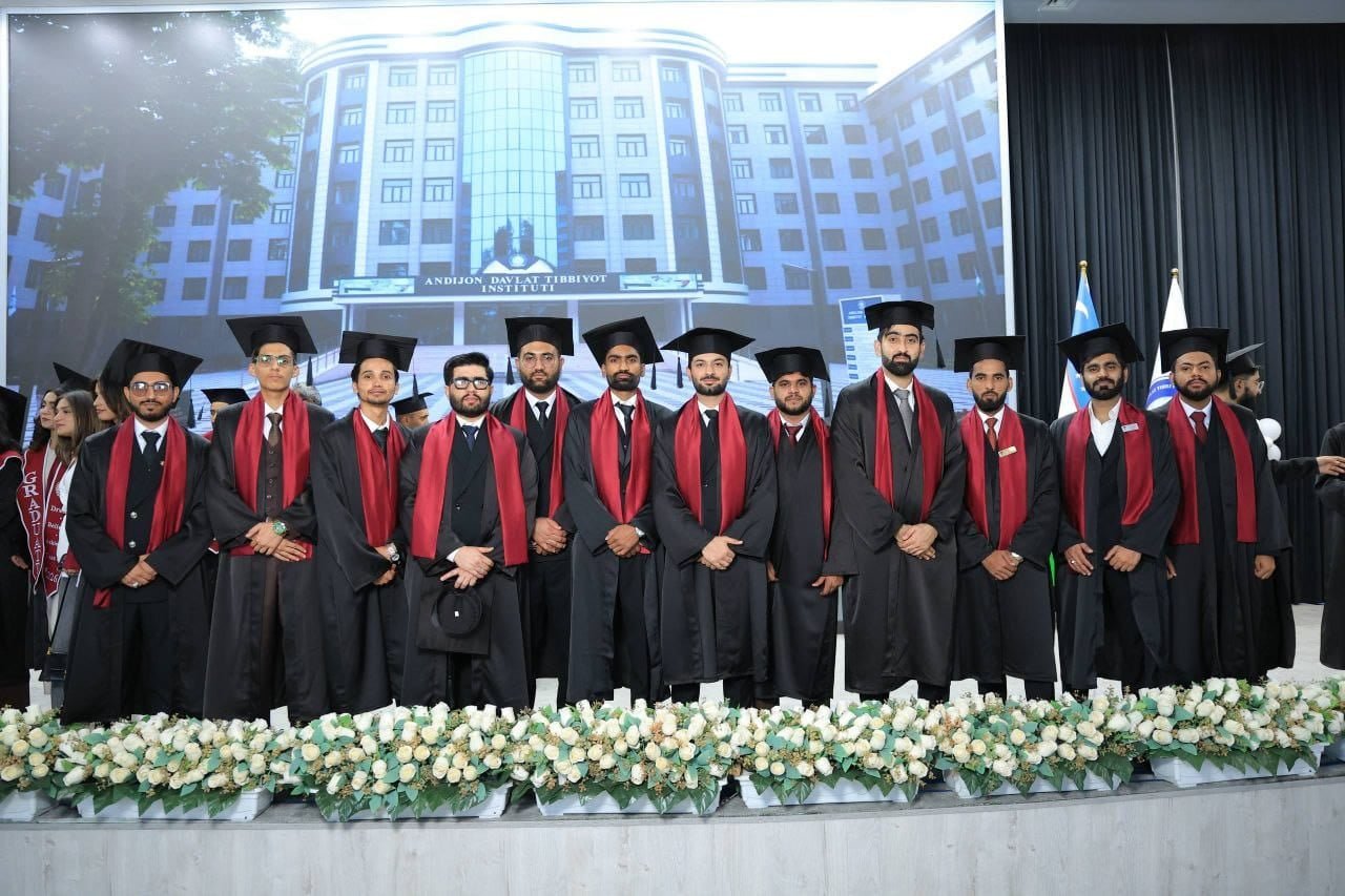 Graduating MBBS students outside the Andijan State Medical Institute